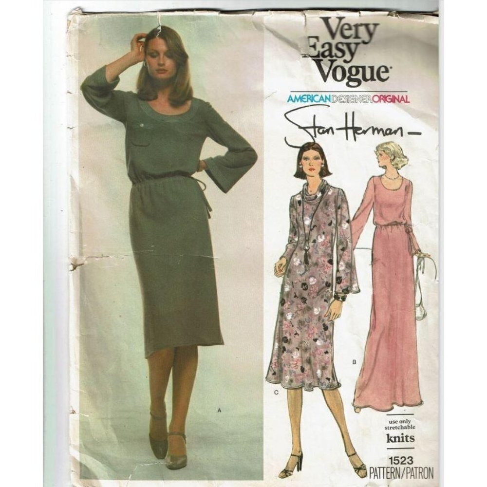 Vogue Sewing Pattern 1523 Misses Dress Short Long‎ Knits Size 18
